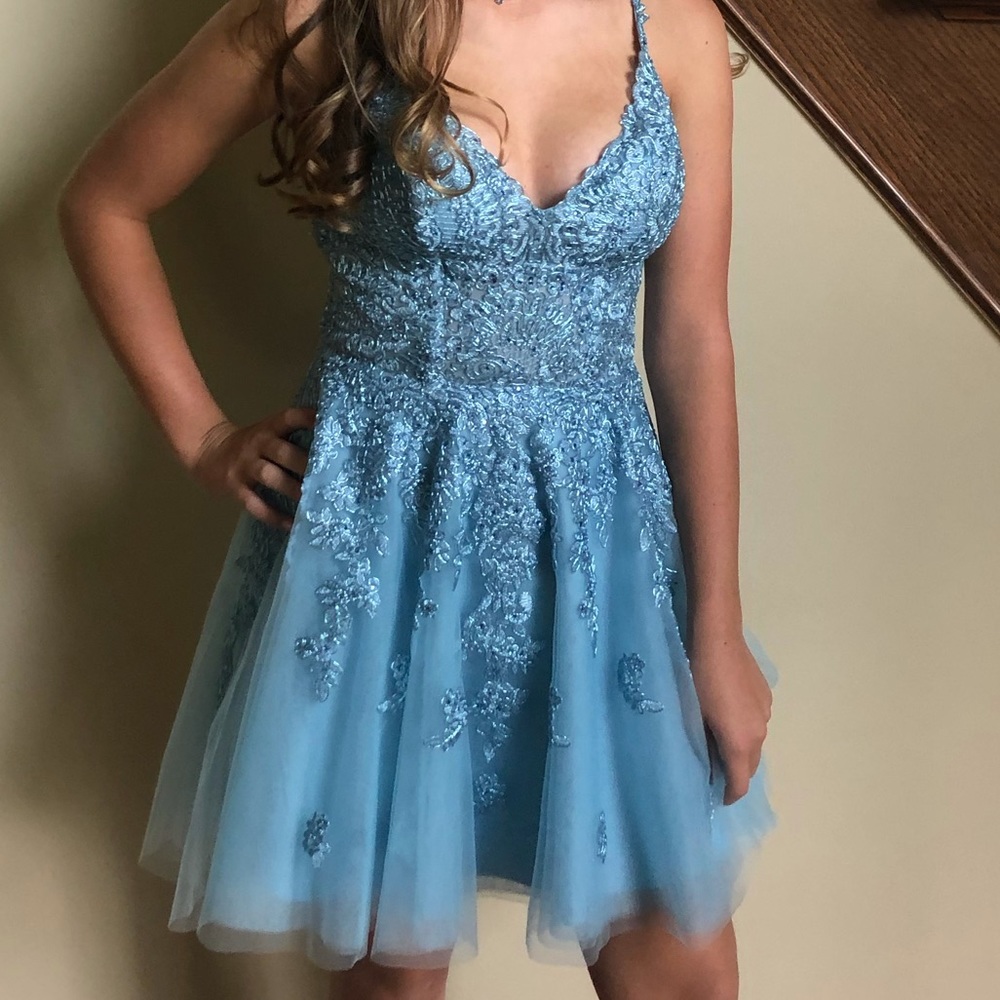 Beautiful Sherri Hill, Light blue, hoco, prom